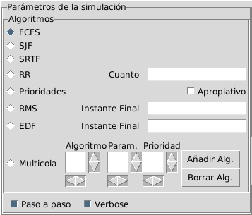 Zona de parámetros de la simulación